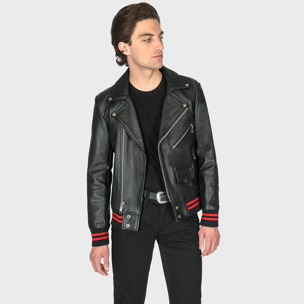 Baron – Black and Red Leather Jacket (Size 36S, 36, 38S, 38, 50)