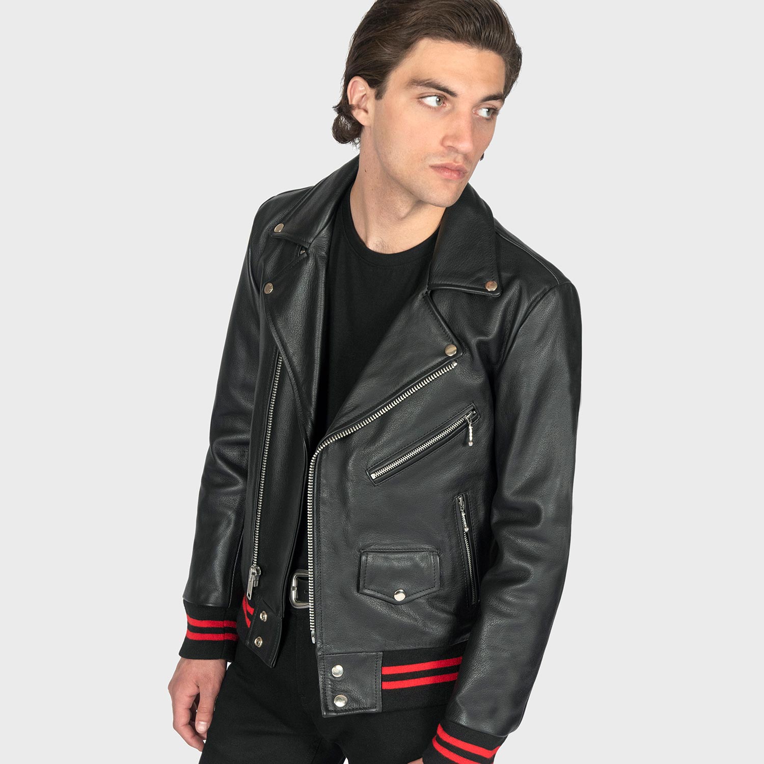 Baron – Black and Red Leather Jacket (Size 36S, 36, 38S, 38, 50)