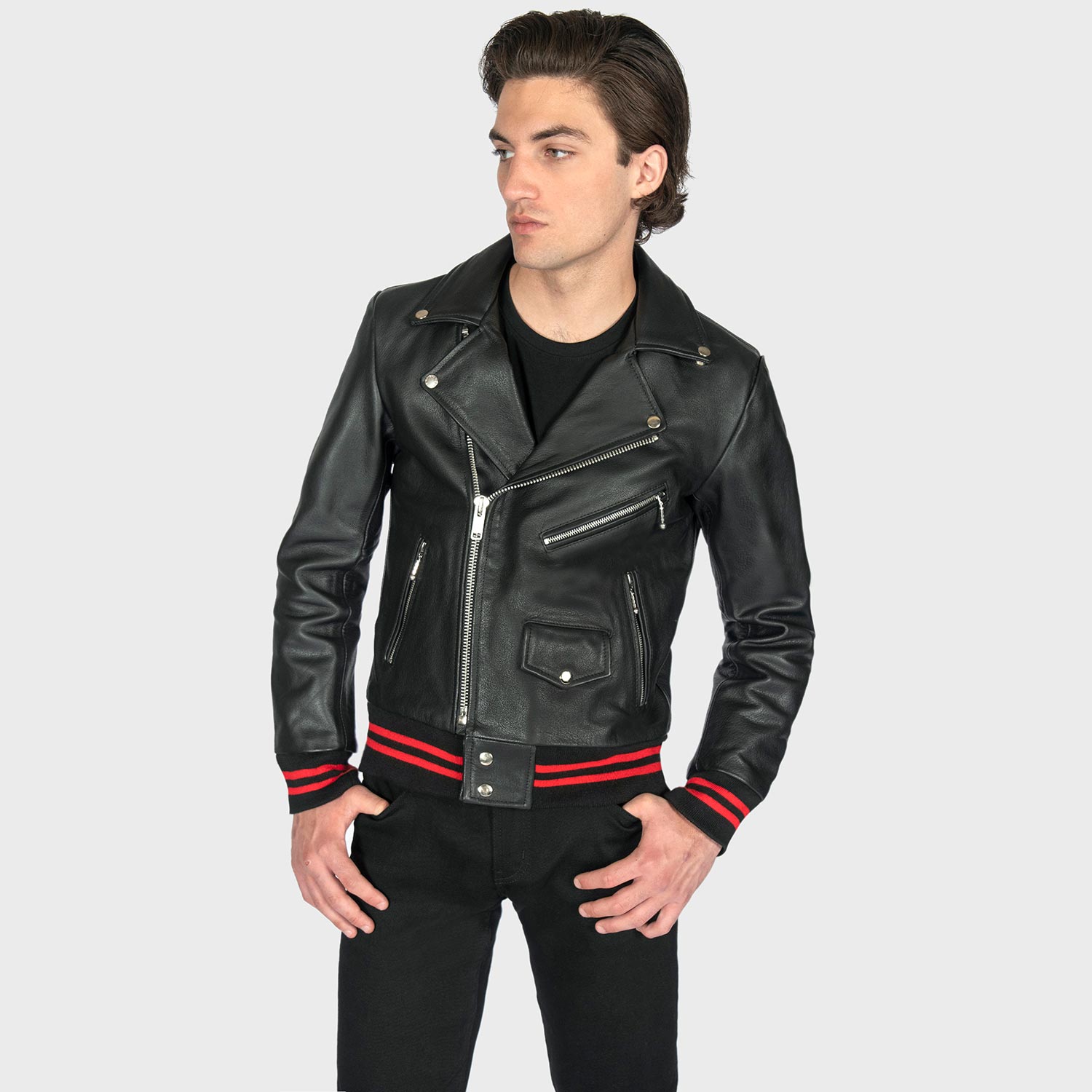 Baron – Black and Red Leather Jacket (Size 36S, 36, 38S, 38, 50)