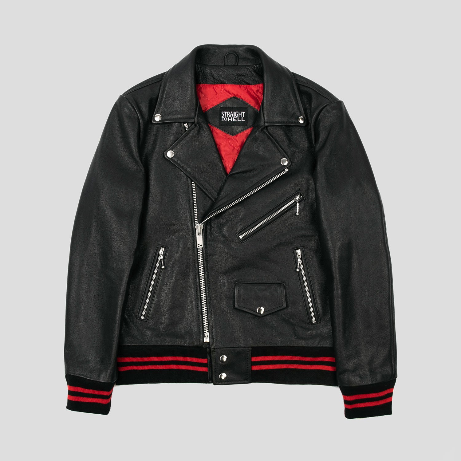 Baron – Black and Red Leather Jacket (Size 36S, 36, 38S, 38, 50)